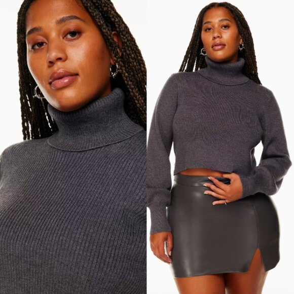 ☀️ ARITZIA Wilfred Rebecca Sweater Cropped Turtleneck Sweater Dark Gray XXS Knit - Picture 1 of 8